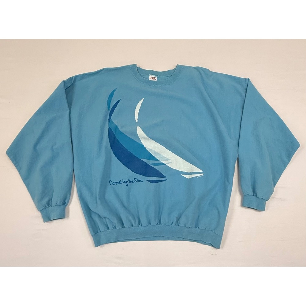 Vtg 80's Crazy Shirts Hawaii Carmel by the Sea Sailboat Long Sleeve Tee Blue XL